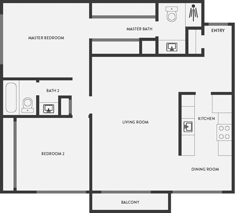 Floor plan for 2 beds, 2 baths, 1024 sqft